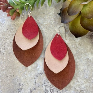 Long Leather Layered Earrings image 2