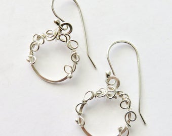 Handmade Tiny Sterling Silver Hoop Earrings: Wire Wrapped