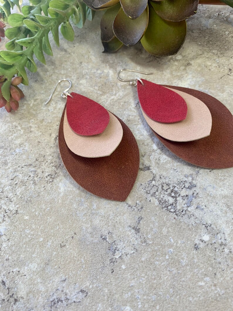 Long Leather Layered Earrings image 5