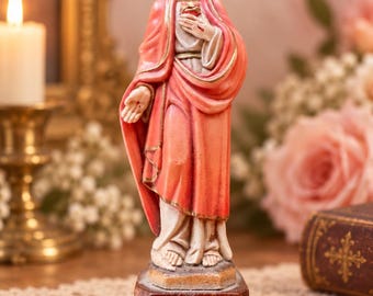 ANRI Sacred Heart Jesus Figurine 1961 Vintage Hand Painted Religious Statue Catholic Devotional Decor 4 Inch