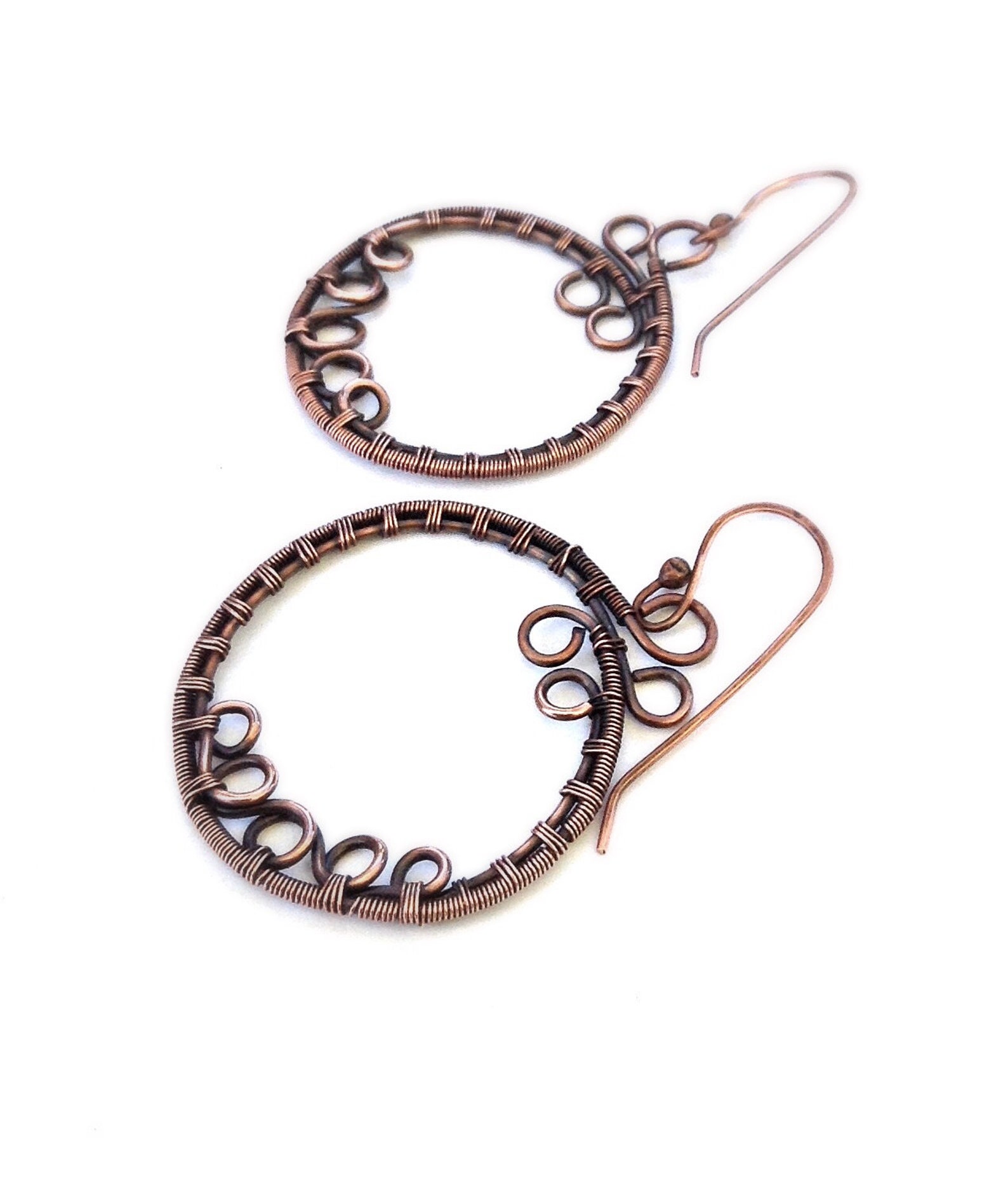 Copper Wire Earrings Copper Hoop Earrings Wirework Hoops Etsy