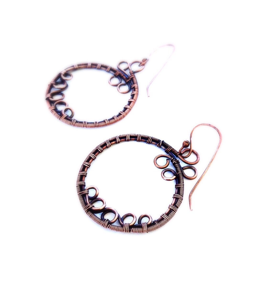 Copper Wire Earrings Copper Hoop Earrings Wirework Hoops Etsy