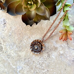 Folded Copper Flower Pendant Necklace, Rustic Jewelry image 3