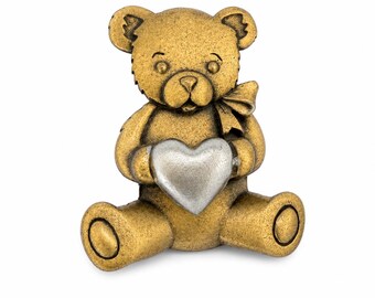 Vintage JJ Teddy Bear Brooch Gold Tone Bear Holding Silver Heart Pin Jonette Jewelry Collectible
