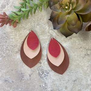 Long Leather Layered Earrings image 4