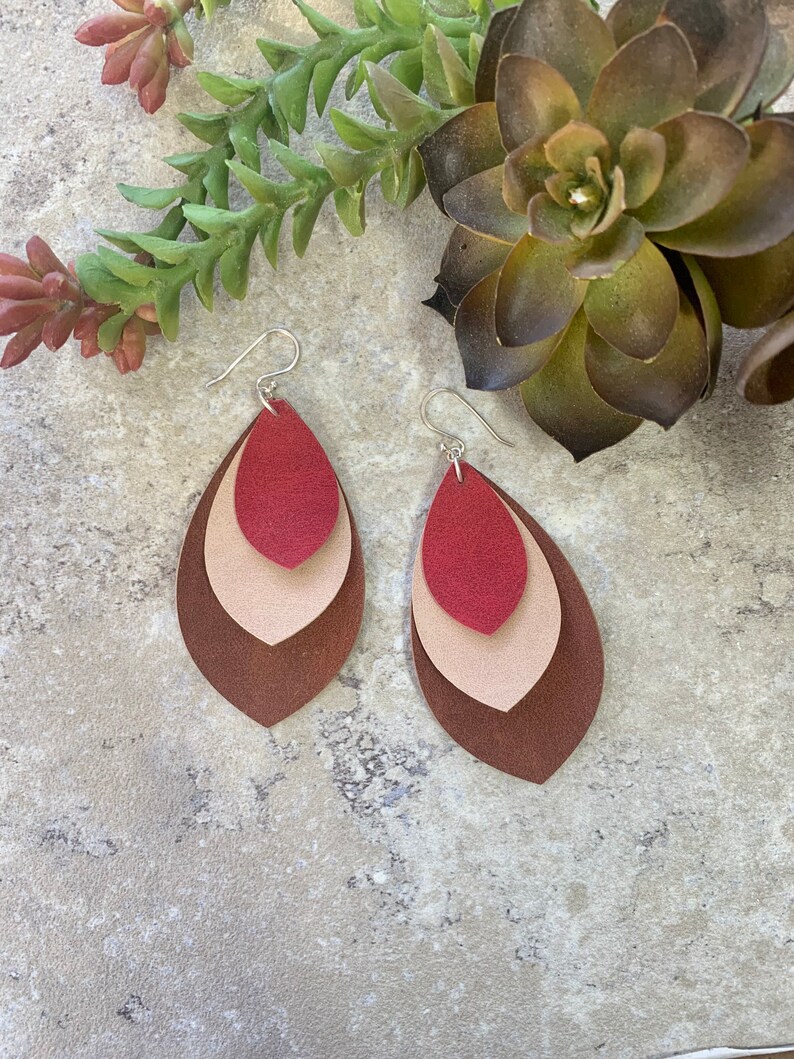 Long Leather Layered Earrings image 4