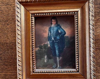 Blue Boy Miniature Framed Art Print, Ornate Gold Wood Frame, Gainsborough Reproduction, Vintage Gallery Wall Decor