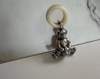 Antique Dutch silver baby rattle, bear double-sided 1920