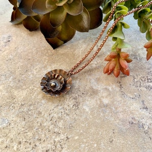 Folded Copper Flower Pendant Necklace, Rustic Jewelry image 5