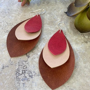 Long Leather Layered Earrings image 6