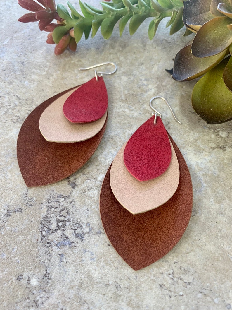 Long Leather Layered Earrings image 6