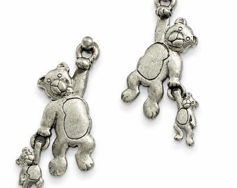 Vintage JJ Teddy Bear Dangle Earrings, Articulated Baby Bear, Silver-Tone Animal Jewelry