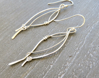 Silver Dangle Earrings, Silver Drop Earrings, Long Silver Earrings, Sterling Silver Earrings, Bridesmaid Earrings, Wire Wrapped Earrings