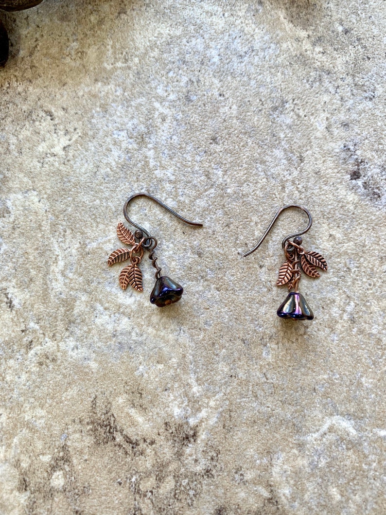 Purple Flower Leaf Copper Earrings