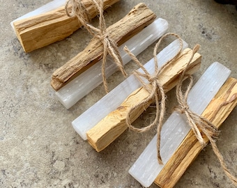 Palo Santo Smudging Stick 4” with Selenite Wand 4”, Palo Santo Bundle, Holy Wood