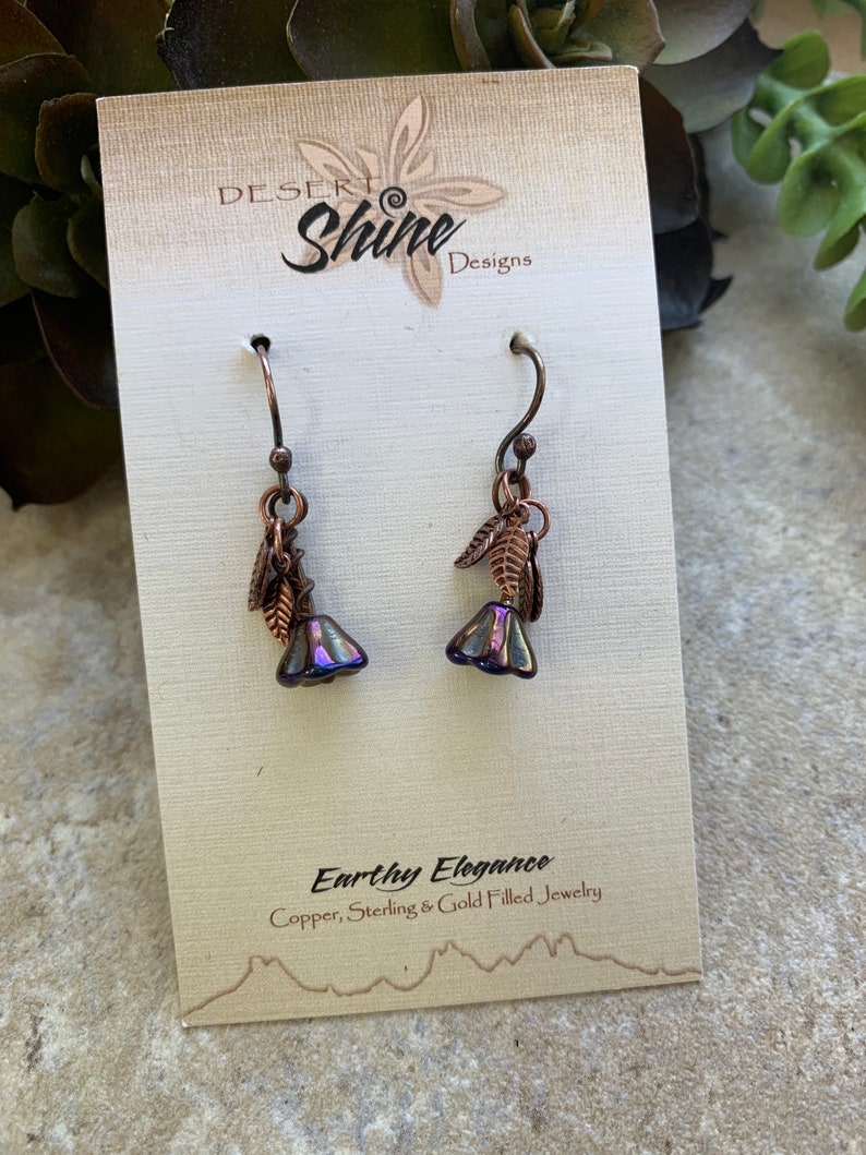 Purple Flower Leaf Copper Earrings