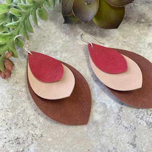 Long Leather Layered Earrings image 1