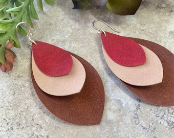 Long Leather Layered Earrings