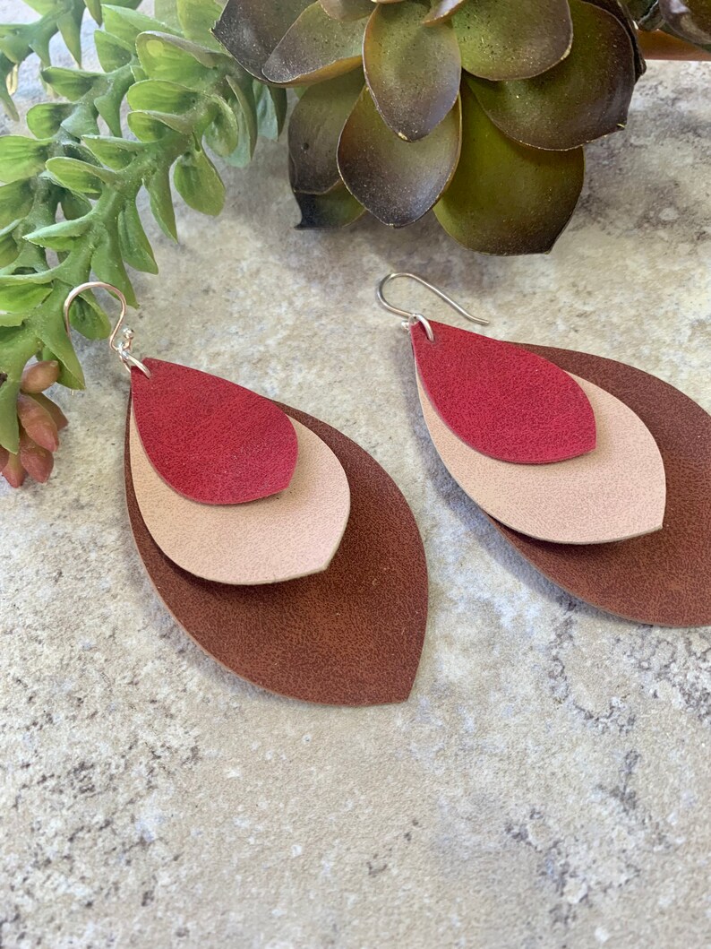 Long Leather Layered Earrings image 1