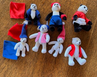 Cubbies Miniature Jointed Teddy Bears & Pandas Set of 7 Vintage 1995 Collectibles