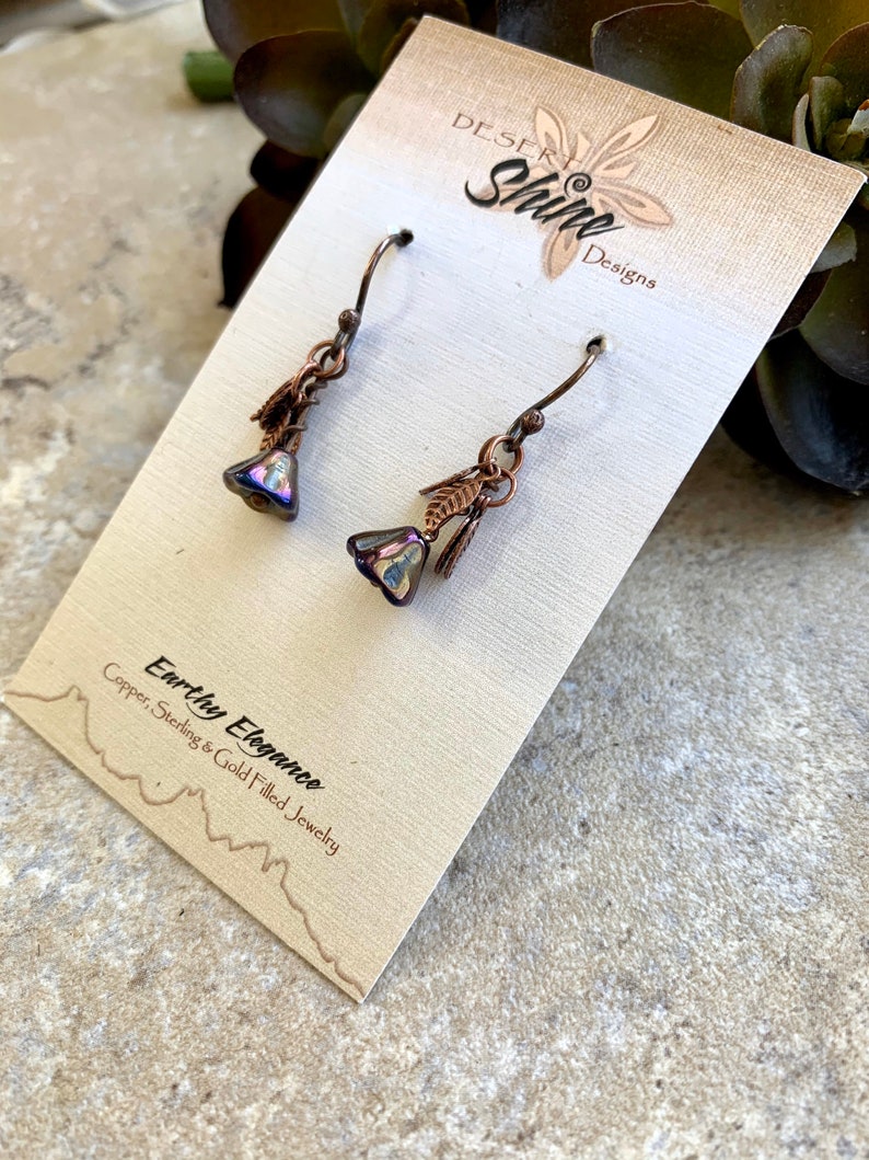 Purple Flower Leaf Copper Earrings