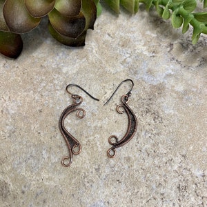 Copper Mismatched Earrings, Asymmetrical Earrings, Copper Wire Weave Earrings image 5