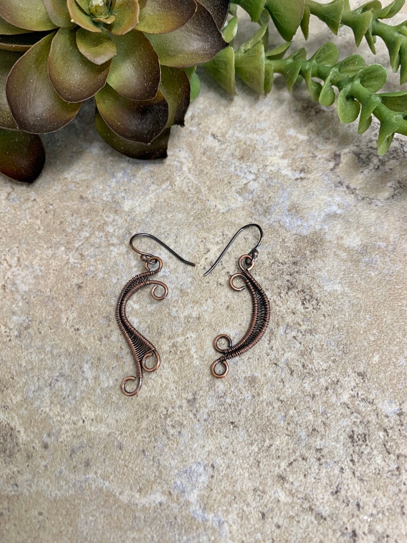 Copper Mismatched Earrings, Asymmetrical Earrings, Copper Wire Weave Earrings image 5
