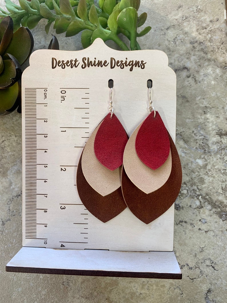 Long Leather Layered Earrings image 3