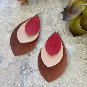 Long Leather Layered Earrings image 7