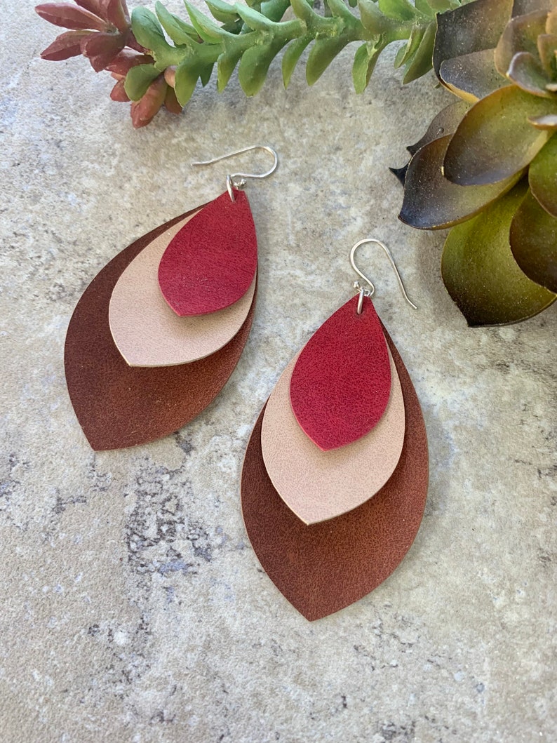 Long Leather Layered Earrings image 7