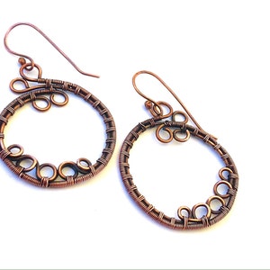 Woven Earrings, Copper Wire Earrings, Copper Hoop Earrings, Wire Weave Hoops