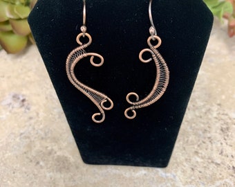 Copper Mismatched Earrings, Asymmetrical Earrings, Copper Wire Weave Earrings