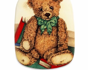 Handmade Porcelain Teddy Bear Brooch, Vintage Illustration, Cottagecore Animal Jewelry