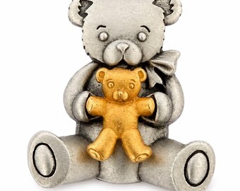 Vintage JJ Teddy Bear Brooch: Silver-Tone Bear Holding Gold-Tone Cub – Whimsical Jewelry