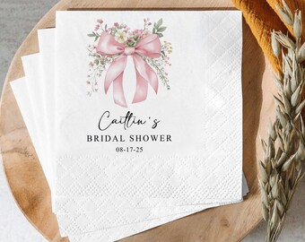 Pink Ribbon Bow Coquette Napkins, Bridal Shower Napkins, Wedding Flower Decor, Paper Craft