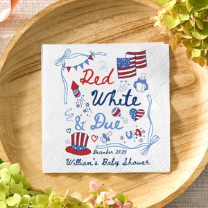 Red White And Due Baby Shower Napkins, 4th of July Pregnancy Reveal Baby Shower Napkins, Napkins For Party, Beverage Cocktail Guest Towels