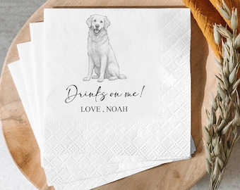 Custom Pet Portrait Wedding Napkins: Dog Illustration, Personalized Keepsake