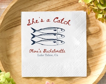 She's a Catch Bachelorette Party Napkins: Nautical Coastal Theme