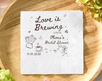 Love is Brewing Bridal Shower Napkins: Coffee Theme, Personalized