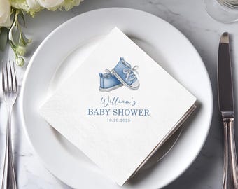 Personalized Baby Shower Napkins: Preppy Blue Booties Design