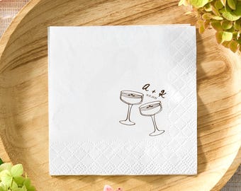 Personalized Wedding Napkins: Custom Monogram, Champagne Glass Design