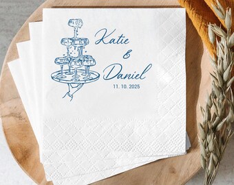 Custom Champagne Tower Wedding Napkins: Personalized Reception Decor