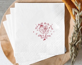 Til Death Do Us Part Spooky Ghost Napkins, Personalized Wedding Napkins, Anniversary, Engagement Party