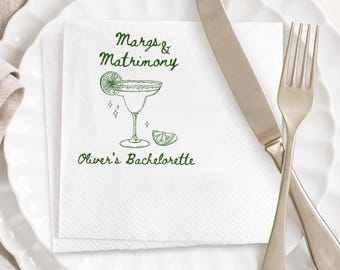 Margs and Matrimony Bachelorette Party Napkins: Cocktail Wedding Decor