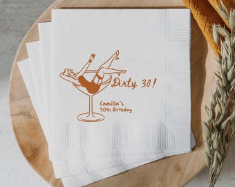 Personalized Dirty 30th Birthday Napkins: Martini Glass Design