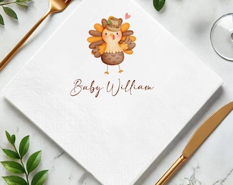 Personalizowane serwetki na baby shower z indykiem: przyjęcie dla dzieci z okazji Święta Dziękczynienia