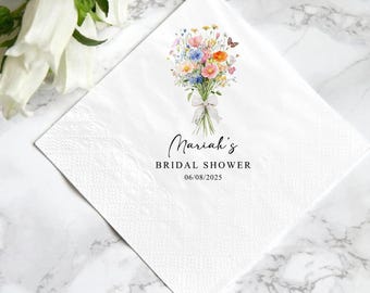 Personalized Wildflower Bridal Shower Napkins: Custom Floral Design