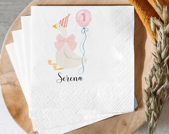 Custom Goose Birthday Napkins: Baby Girl Party Decorations