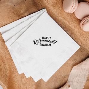 Happy Retirement Custom Cocktail Paper Napkins, Personalized Party Favors, Retirement Party Decorations, Retirement Mode On