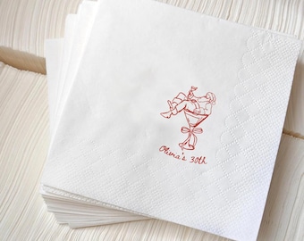 Personalized Santa Martini Napkins, Christmas Holiday Party